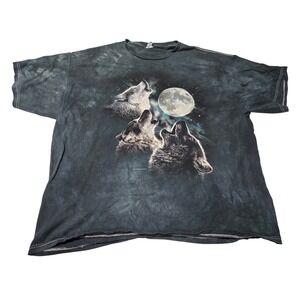 The Mountain Three Wolf Howling Moon T Shirt Tie Dye Mens 2XL Y2K